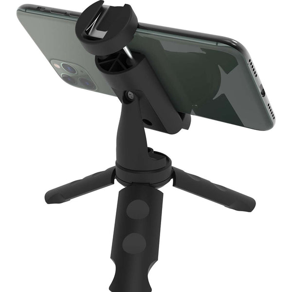 Bower Mobile Top Grip Tripod with Cold Shoe Mount and 360 Degree Smartphone  Holder, also compatible with LED lights, flashes & microphones, Black