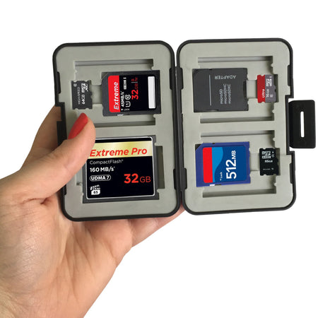 ICY BOX SD Card Storage For 28 Memory Cards (8x SD, 16x Micro SD, 4x CF), Clip Closure, Case With Carabiner Hook, Black - View #5